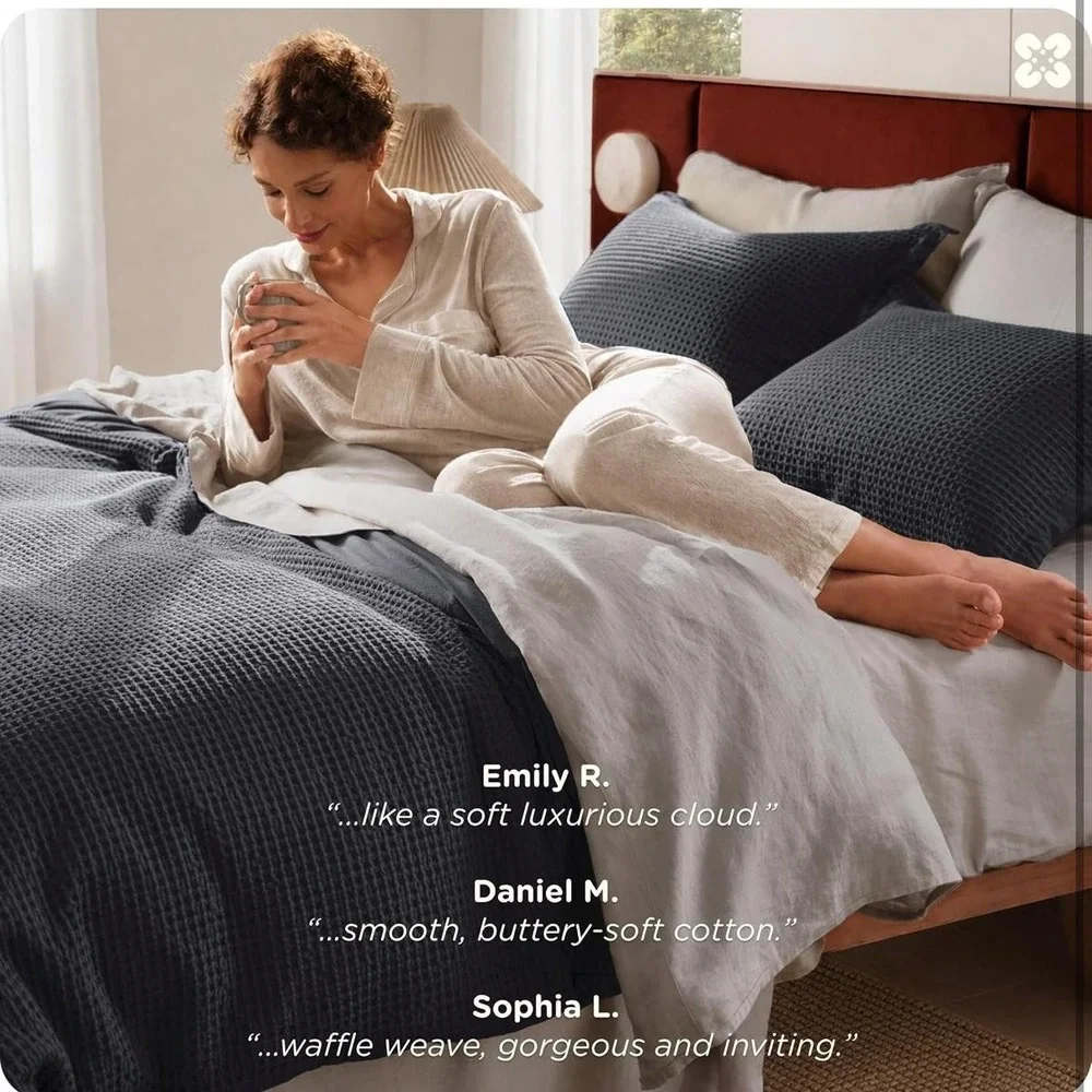 Bedsure King Duvet Cover Set 100% Cotton Gray Waffle Soft Breathable Cozy